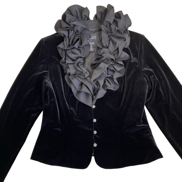 Xscape Sz 8 Vtg Elegant Dressy Ruffle Neck Fitted Velvet Blazer Jacket Luxorious - Picture 8 of 16